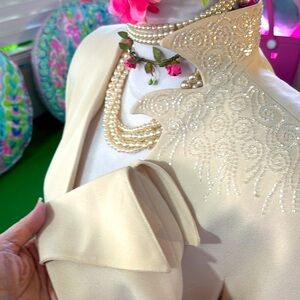 Daymor Coture winter white/cream  vintage jacket with unique collar and beading